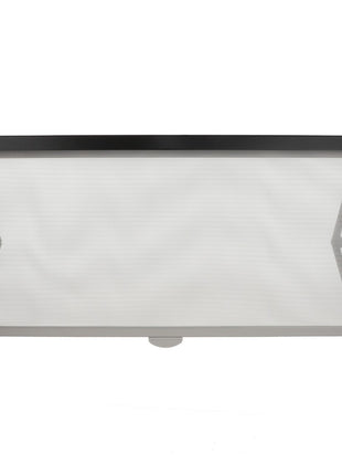 The AGCO | Sun Visor - Acw617812A, a white retractable window or door screen with a black top mount and gray frame, viewed from the front, boasts durable quality for long-lasting use.