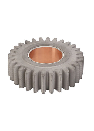 A gray AGCO spur gear (F119200210970) with a central hole and evenly spaced teeth around its edge, exemplifying AGCO Parts Genuine quality and ensuring optimal machinery performance.