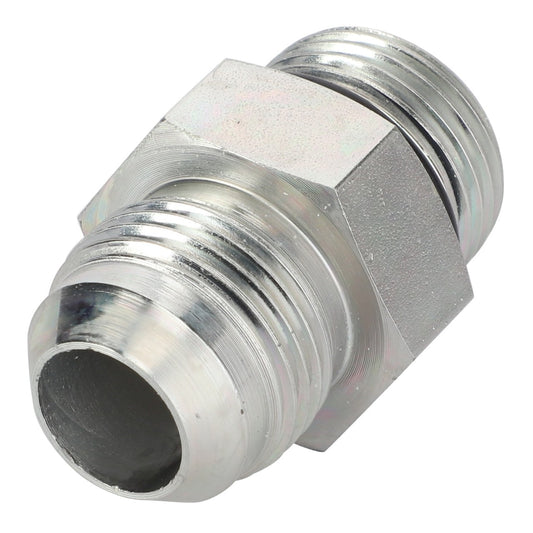 A close-up view of the AGCO | Union - La321961600, a metallic pipe fitting with threaded ends on both sides. No current product description information is available.