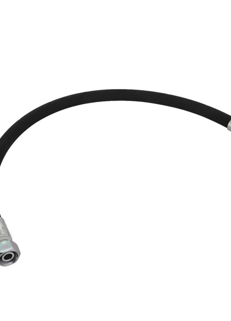 An image of the AGCO | Hydr. Hose - Acw007786A, a black flexible hose with metal connectors on both ends. The hose is slightly curved.