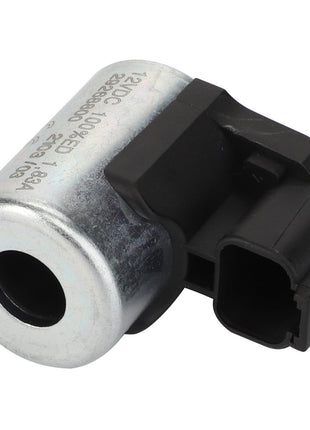 The AGCO Solenoid Valve - Acp0246360 is a silver and black automotive solenoid valve featuring a cylindrical metal body and a plastic connector.