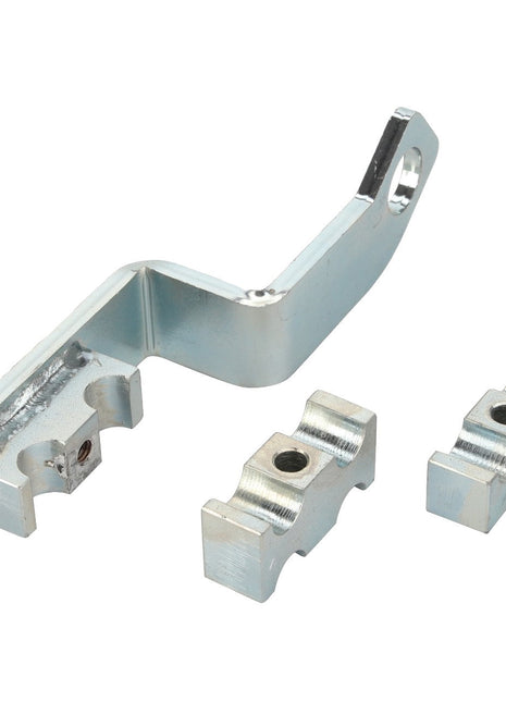 A silver metal bracket with three parts, featuring various cutouts and holes, likely intended for mechanical or industrial use. Product Name: AGCO | Clamp - Acp0422420 by the brand AGCO. No additional product description available.