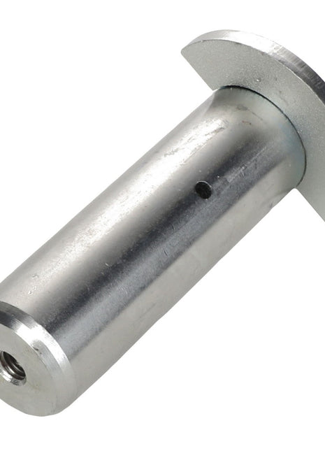 The AGCO | PIN - AL1116943 is a cylindrical metal pin with a flat, curved head, featuring a small hole on the side and threading on one end, resembling the robust pivot pins often used in AGCO machinery.