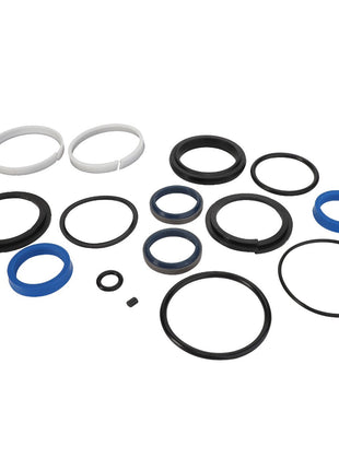 A collection of variously sized black, white, and blue rubber O-rings and seals from the AGCO SEALS KIT - AL5036146 arranged on a plain white background. No current product description information is available.