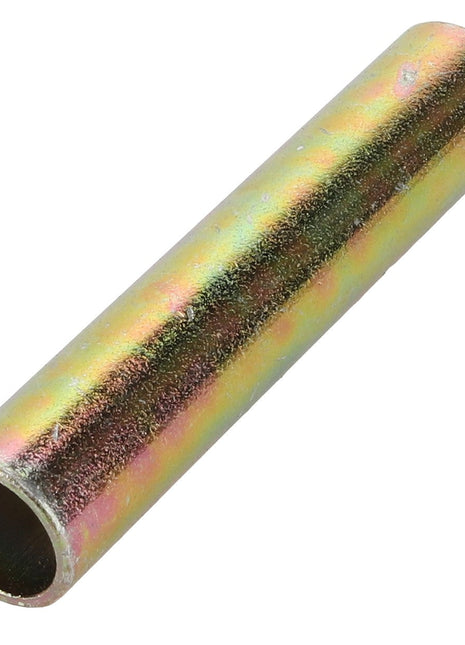 A cylindrical metal tube from AGCO, labeled as the SPACER - D26734170, featuring a reflective surface and a slightly tarnished appearance that evokes a vintage charm.