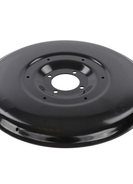 An AGCO Skid - Fel140716 black steel replacement mower deck cover, featuring a central hole and six smaller surrounding holes for easy attachment, is unparalleled in its robustness.