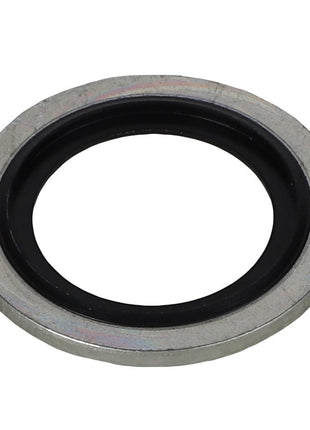 A metal washer with a black rubber inner ring, viewed from an angle. Product: AGCO WASHER - AL5013905 by AGCO. No current product description information available.