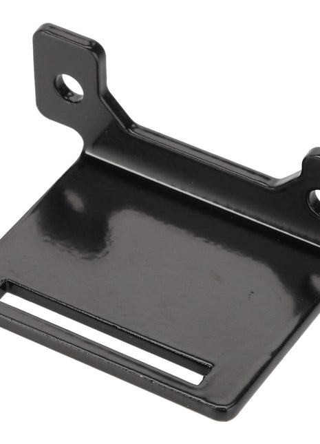 The AGCO Bracket, Right Hand - Acw3534810 in black metal features two screw holes and a single horizontal slot, though no further product description information is currently available.