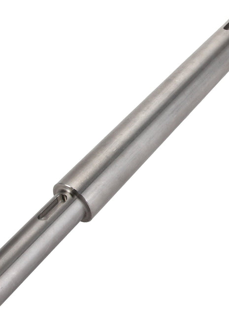 Introducing the AGCO SHAFT - D28485308: a polished, cylindrical metal shaft featuring two precision-cut slots near one end and a seamlessly integrated collar near the middle.