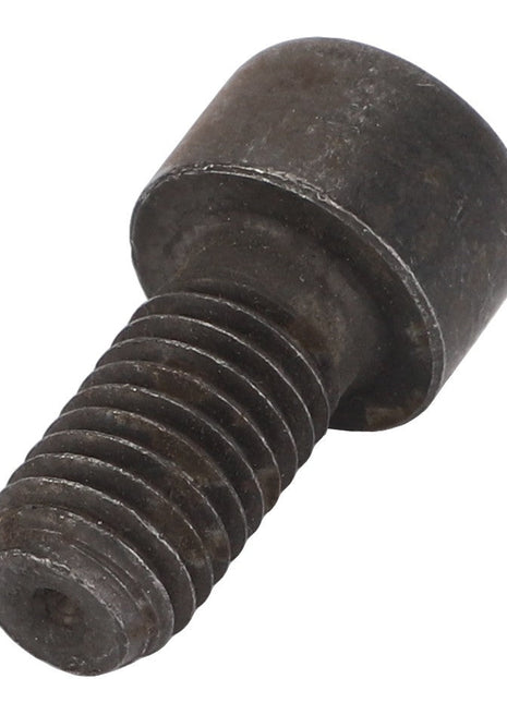 An image of a single black, cylindrical metal bolt lies horizontally with its threaded end facing towards the left. Despite the stark simplicity, no keywords can be generated from the provided product description to capture its essence. The product is named AGCO | SOCKET HEAD BOLT - 0902-10-61-00 and is from the brand AGCO.
