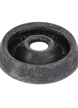 Currently, there is no product description available for the AGCO Shield Cap - F184108150170, which is a black rubber grommet with a central hole. It features a rounded outer edge and a smaller inner diameter designed to fit around cables or tubes.