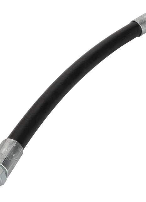 The AGCO Hydr. Hose - Acw025883A is a versatile black hydraulic hose with robust metal connectors on both ends, designed to deliver high performance.
