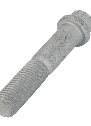 Close-up of a metallic bolt, featuring a threaded shaft and a 12-point flange head. Product Name: AGCO | Screw 12 Points Flange Head - Acw1382950, Brand Name: AGCO.