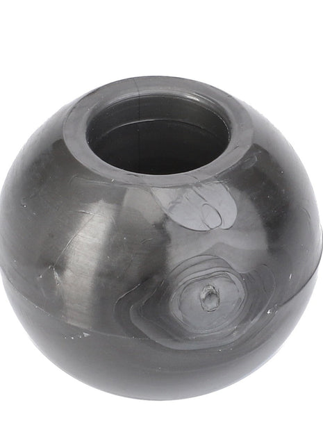 A black, round plastic AGCO Nut Ø14mm with a hollow center, designed for maximum uptime and peak efficiency, resembling a spherical socket joint bearing.