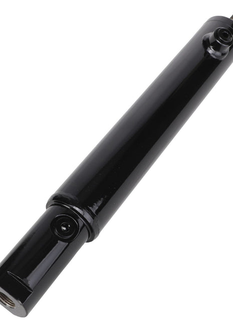 The AGCO | CYLINDER - 111946W91, a black hydraulic cylinder with a threaded end and a piston rod, is available for ordering. For assistance, contact our support team.