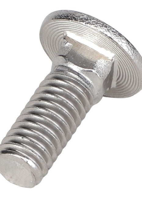 A close-up of the AGCO | CARRIAGE BOLT - AG609084, a stainless steel bolt with a round head and threaded body, typically used in construction or mechanical assemblies.