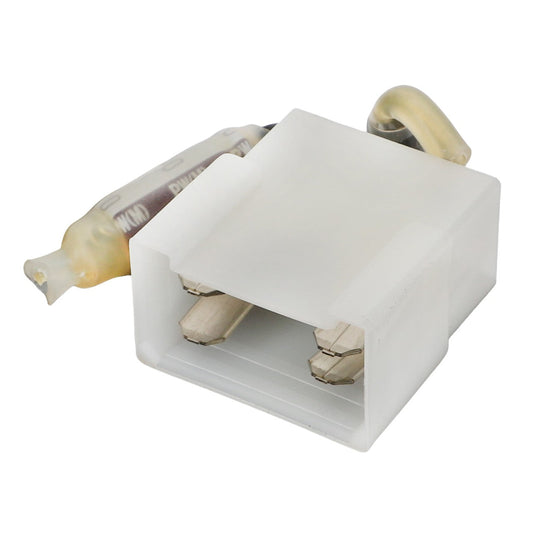 A close-up image of the AGCO Connector - Acp0672900, a white plastic electrical connector featuring visible metal terminals inside. No current product description available.