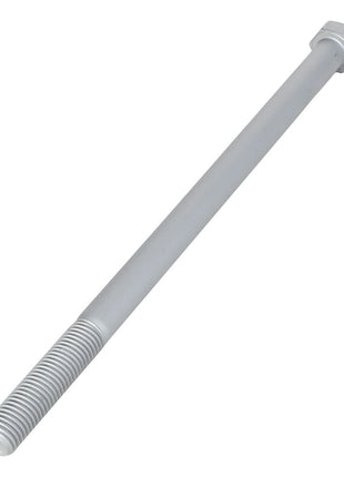 A long, silver hex bolt with threading on one end and a hexagonal head on the other, the AGCO Hexagonal Head Bolt - Acw1076240 is crafted for superior durability.
