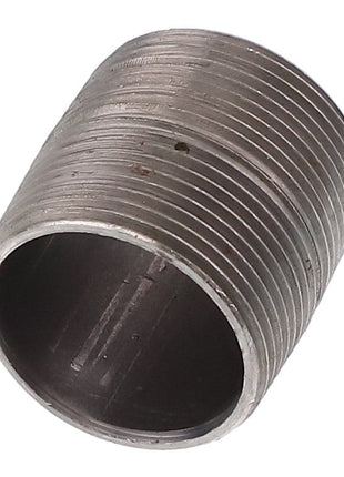 Close-up of an AGCO | CLOSE NIPPLE - AG333898 metallic cylindrical pipe fitting with external threading on one end and a smooth interior surface from the brand AGCO.