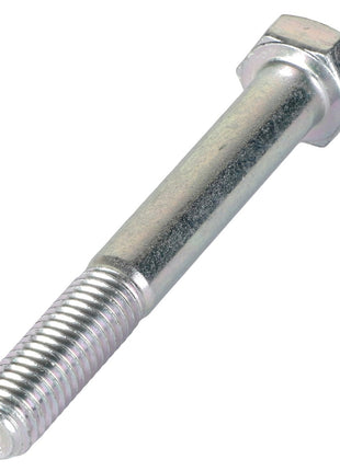 A close-up image of the AGCO HEXAGONAL HEAD BOLT - ACP0127260, featuring a metallic construction with a threaded bottom and a hexagonal head, is showcased. For more details or assistance, please contact our support team.