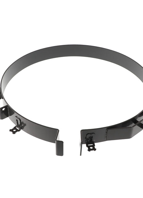 The AGCO | Actuator Support - Acw191861A, a circular metal band with attachments, features a hinged section and a small protruding rod on one side, offering secure fastening and easy adjustments.