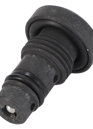 Close-up of the AGCO NON RETURN VALVE - AL516119, a sleek black cylindrical mechanical part featuring detailed grooves and an O-ring for optimal sealing.
