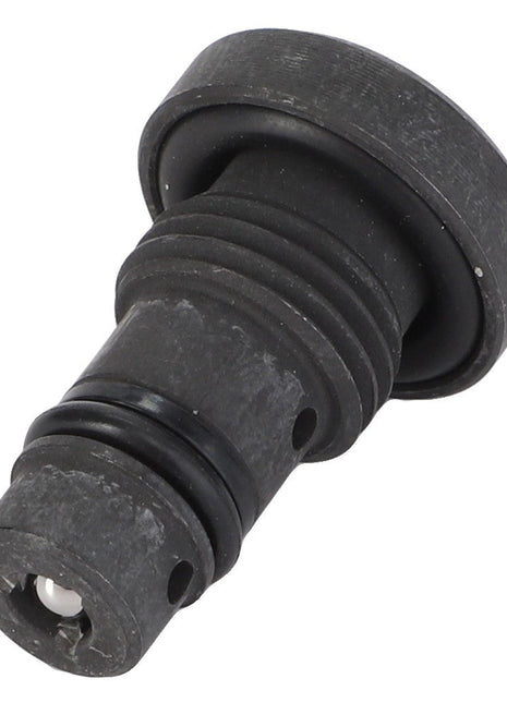 Close-up of the AGCO NON RETURN VALVE - AL516119, a sleek black cylindrical mechanical part featuring detailed grooves and an O-ring for optimal sealing.