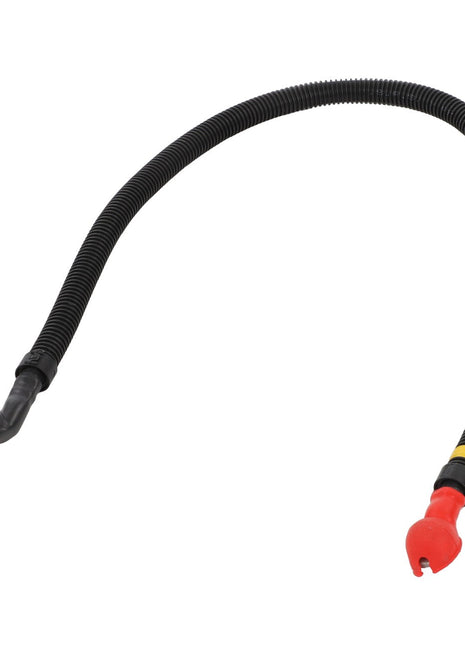 The AGCO Battery Cable - Acx248110B by AGCO is a black and red automotive cable featuring a wrapped section, a metal connector on one end, and a red plastic fitting on the other end. Please note that no current product description information is available for further details.