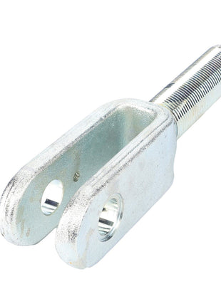 Close-up of the AGCO Fork - Acp0323430, featuring a metallic threaded fitting with two holes on one end and a threaded shaft on the other. No current product description available.