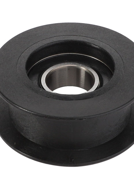 A black AGCO pulley with a central bearing, compatible with Valtra machinery (Product Name: CG3256015701).