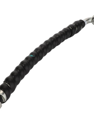 The AGCO Hose - Acw3349710, a flexible black rubber hose with metallic connectors at both ends, is expertly designed for fluid or gas transfer. Its efficiency and reliability are unparalleled by any current product description.