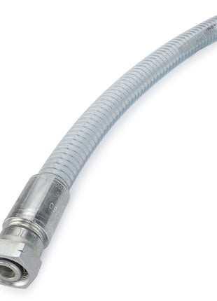 Introducing the AGCO | HOSE - D45130050 by AGCO, featuring a flexible metal conduit with a threaded fitting on one end and a straight, adaptable length.