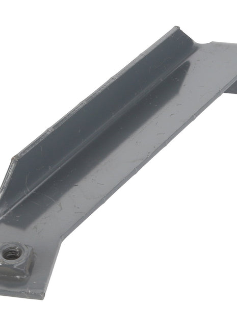 The AGCO | BRACKET - D28485306 is a grey metal bracket with a flat base, an angled edge, and a pre-drilled hole at each end. No additional information is available.