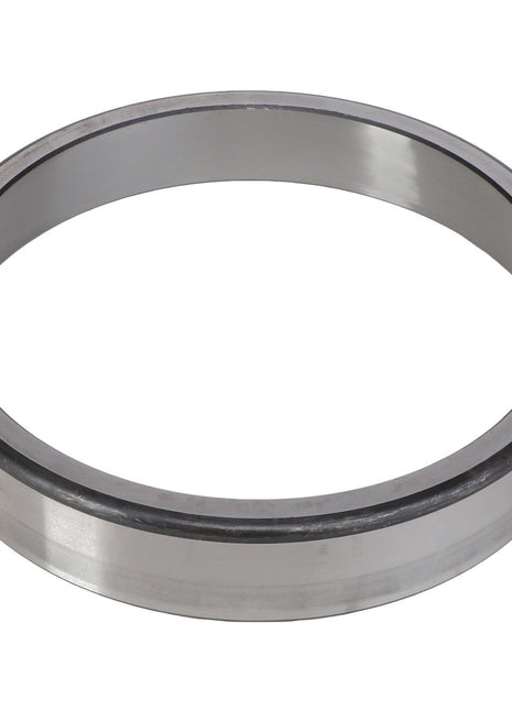 A close-up view of the AGCO BEARING CUP - AG705960, a metallic circular bearing race designed for handling radial loads, featuring a smooth inner surface and a slightly wider outer edge.