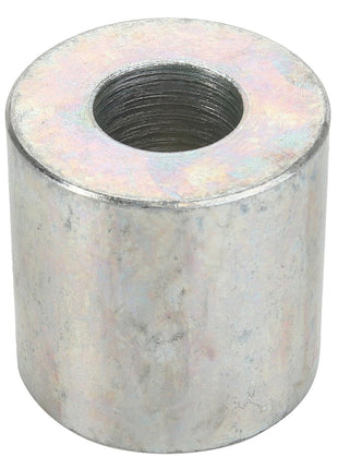 No current product description information is available for the AGCO Spacer - Acx2461580, which is a cylindrical metal spacer with a central threaded hole.