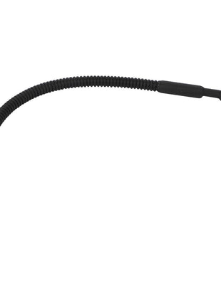 The AGCO Cable - Acp0328190 is a flexible black corrugated cable equipped with eyelet connectors on both ends, suitable for automotive or industrial applications. No current product description available.