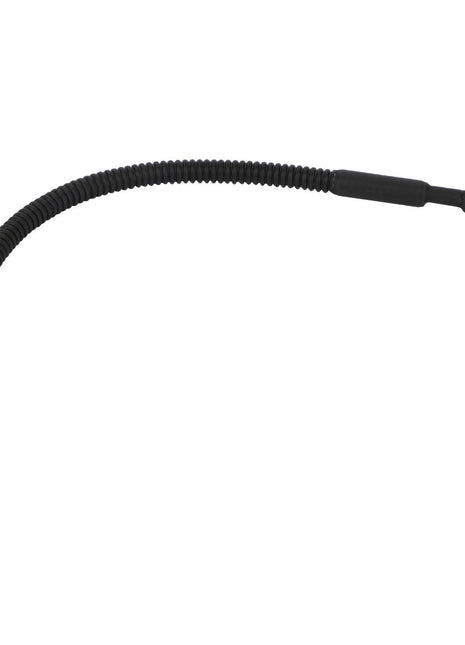 The AGCO Cable - Acp0328190 is a flexible black corrugated cable equipped with eyelet connectors on both ends, suitable for automotive or industrial applications. No current product description available.