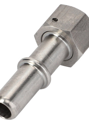 The AGCO Adapter - Acx003361A is a stainless steel hose fitting featuring a hexagonal nut and a barbed end, making it ideal for various applications.