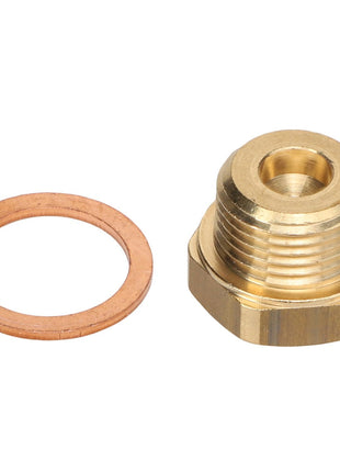 Sorry, a brass male flare fitting with a hex nut and washer is displayed against a white background.