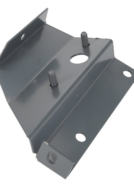 The AGCO BRACKET - D28185935 is a gray metal bracket featuring four holes of varying sizes and two protruding bolts. No current product description information is available.