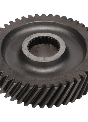 The AGCO | Helical Gear - Acw1687750 by AGCO is a metal gear with a circular design, featuring evenly spaced teeth around the edge and a central hole for an axle or shaft. No current product description information available.