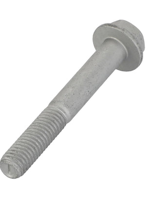 An AGCO Hex Flange Head Machine Screw - Acw1062010, made of silver metal with a threaded end and hexagonal head, placed on a white background.