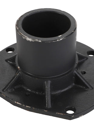 The AGCO Bearing Carrier - Acy1119300, a black metal flange with six bolt holes and a cylindrical center, is expertly designed for various applications.