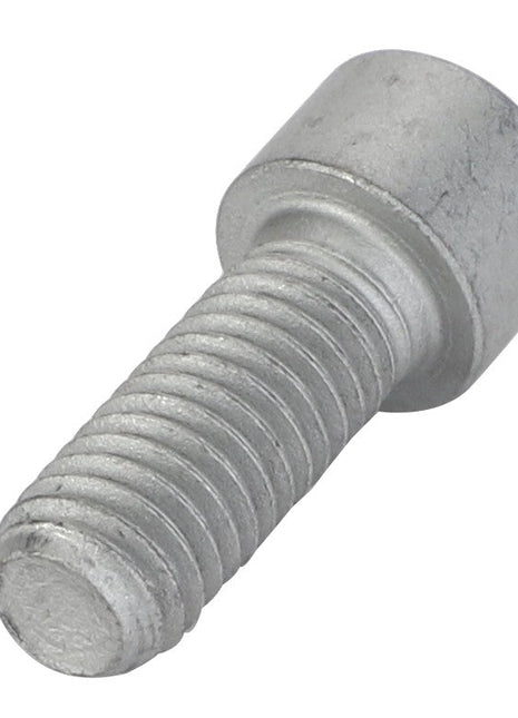 Close-up view of the AGCO Bolt - Acp0323500, a silver metal hex socket cap screw with a cylindrical head and threaded body. No current product description available.