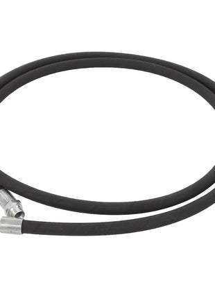 The AGCO | HOSE - AL9032513 from AGCO is a black flexible hose with metal connectors at both ends, neatly coiled in a loop.