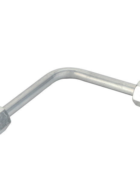 The AGCO Left Hand Brake Pipe - Acw465722A is a metal tube with two connecting nuts on each end, bent at a right angle.