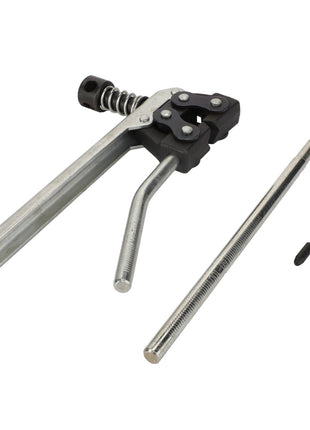 No current product description is available for the AGCO | Special Tool - La296110 metal hand tool, featuring two handles, a central pivot, and an adjacent rod with a small detached piece.