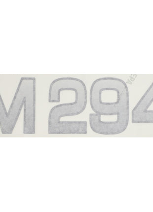 A set of gray alphanumeric characters "M 294" subtly displayed on a pristine white background, found on the AGCO Decal - Fel142123.