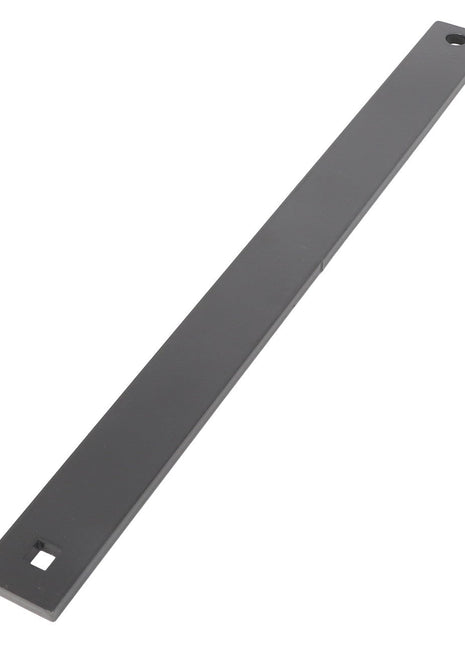 Currently, no product description information is available for the AGCO Trip Strap - Acx2478830, a rectangular black metal bar with a hole at each end.