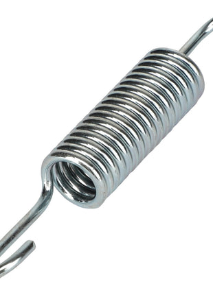 Close-up of the AGCO | Spring - Acw0558640 by AGCO, a metal tension spring that features a coiled middle section with an open hook at each end. It is typically used in mechanical applications to provide resistance and maintain tension, ensuring precise performance.